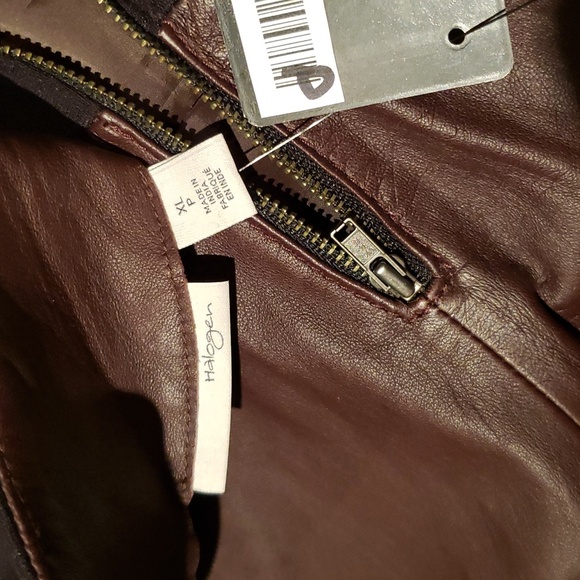 Halogen NORDSTROM New Leather & Ponte Knit Shift Dress ESPRESSO BLACK Womens XLP - Picture 14 of 16